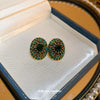 Silver Needle Oval Geometric Alloy Earrings With Emerald Diamond For Women Retro Light Luxury Elegant Style