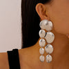 Silver Needle Pattern Oval Tassel Metal Earrings For Women With Electroplating Design