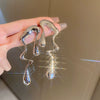 Silver Needle Pattern Oval Tassel Metal Earrings For Women With Electroplating Design