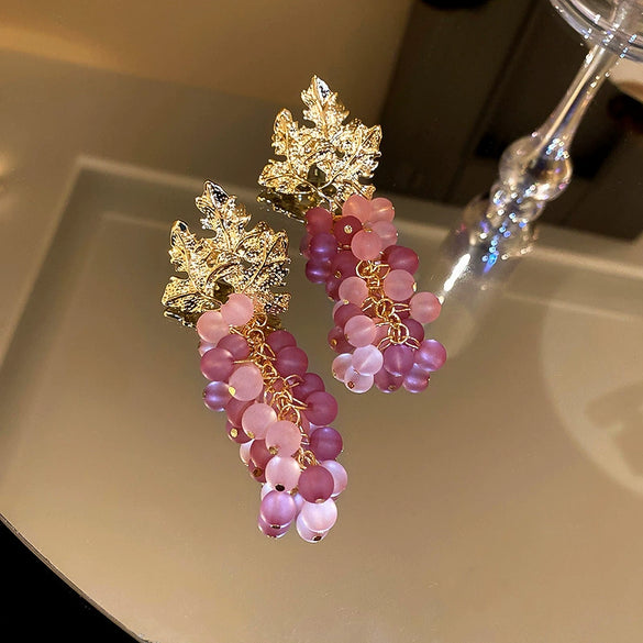 Silver Needle Purple Diamond Flower Women's Exaggerated Long Tassel Earrings Alloy Geometric Inlaid Crystal