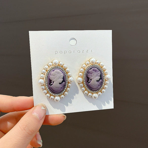 Silver Needle Purple Diamond Flower Women's Exaggerated Long Tassel Earrings Alloy Geometric Inlaid Crystal