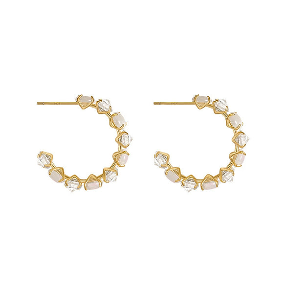 Silver Needle Real Gold Electroplated C Shaped Imitation Cat's Eye Diamond Earrings For Women