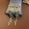 Silver Needle Zircon Flower Crystal Long Tassel Women's Earrings