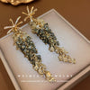 Silver Needle Zircon Flower Crystal Long Tassel Women's Earrings