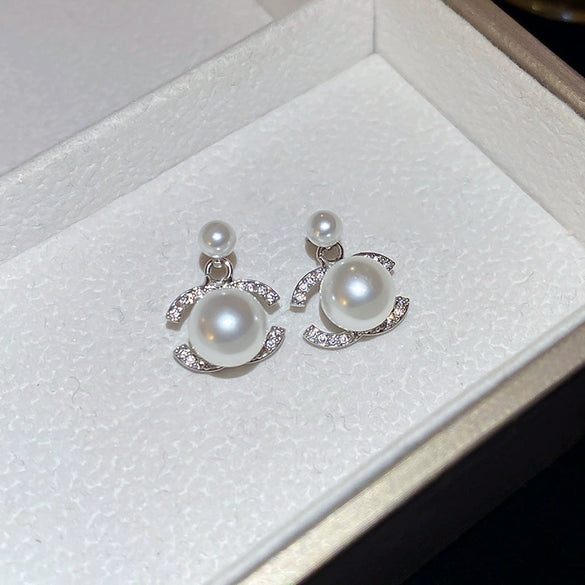 Silver Needle Zircon Pearl Earrings With Real Gold Plating Love Flower Tassel Heart Geometric Shape Fashion Style