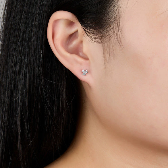 Silver 925 Niche Earrings With Flower Zircon And Geometric Design