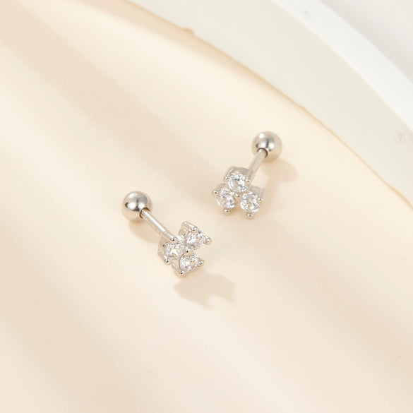 Silver 925 Niche Earrings With Flower Zircon And Geometric Design
