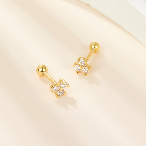 Silver 925 Niche Earrings With Flower Zircon And Geometric Design