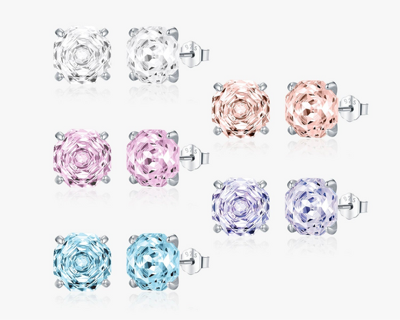 925 Silver Niche Romantic Rose Cut Flash Diamond Earrings With Flower Shape Set With Diamonds For Men And Women