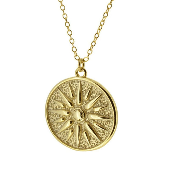 925 Silver O Chain Necklace For Women With Copper Baroque Sun Relief Round Geometric Pendant Electroplated Fashion Jewelry