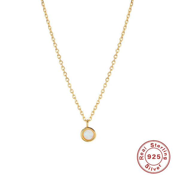Silver 925 Opal Ball Chain Necklace With Geometric Design For Women