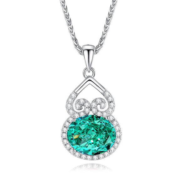Silver Palaiba Emerald Gourd Necklace With Diamond And Zircon Light Luxury Style