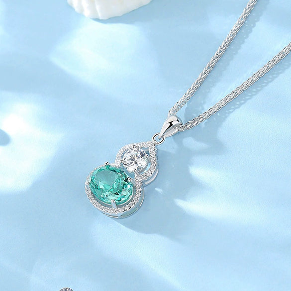 Silver Palaiba Emerald Gourd Necklace With Diamond And Zircon Light Luxury Style
