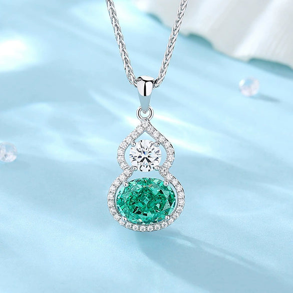 Silver Palaiba Emerald Gourd Necklace With Diamond And Zircon Light Luxury Style