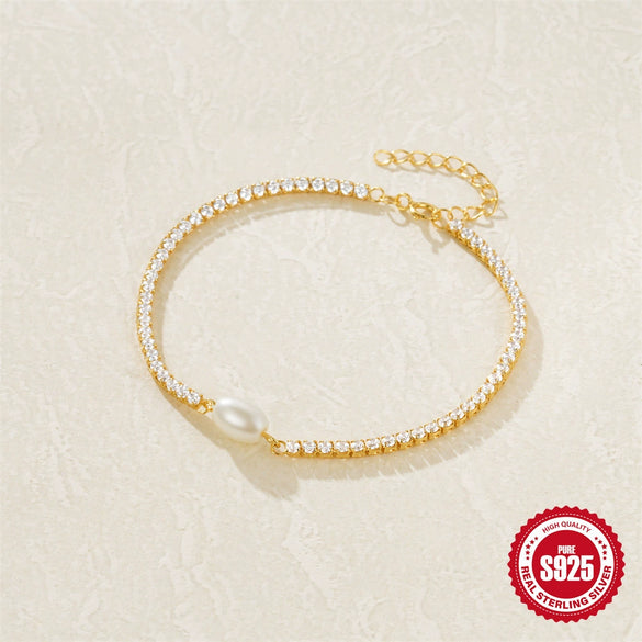 925 Silver Pearl Niche Design Fashion Clavicle Chain With Geometric Pattern And Zirconia Treatment For Women