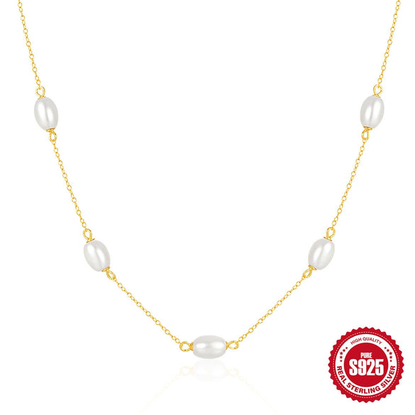 925 Silver Pearl Niche Design Fashion Clavicle Chain With Geometric Pattern And Zirconia Treatment For Women