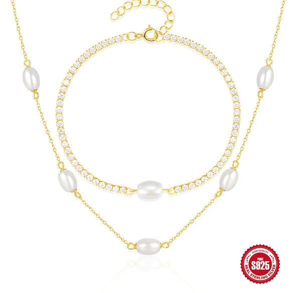 925 Silver Pearl Niche Design Fashion Clavicle Chain With Geometric Pattern And Zirconia Treatment For Women