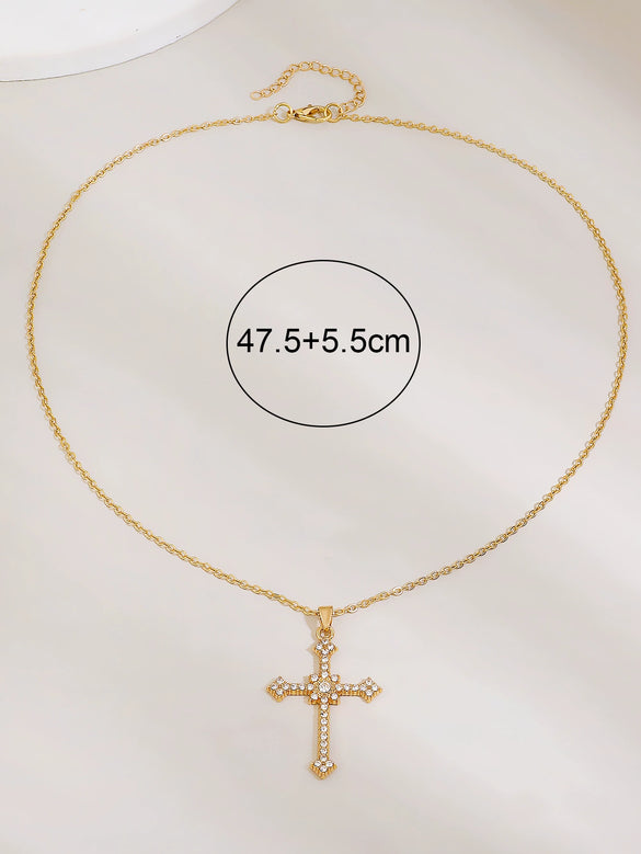 Silver Plated Alloy Jewelry Girls Sweater Chain Necklace With Geometric Cross Design And Electroplating Treatment