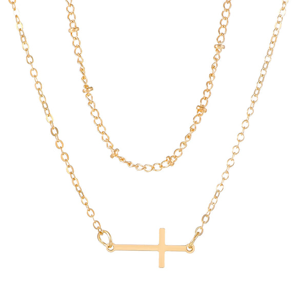 Silver Plated Alloy Jewelry Girls Sweater Chain Necklace With Geometric Cross Design And Electroplating Treatment