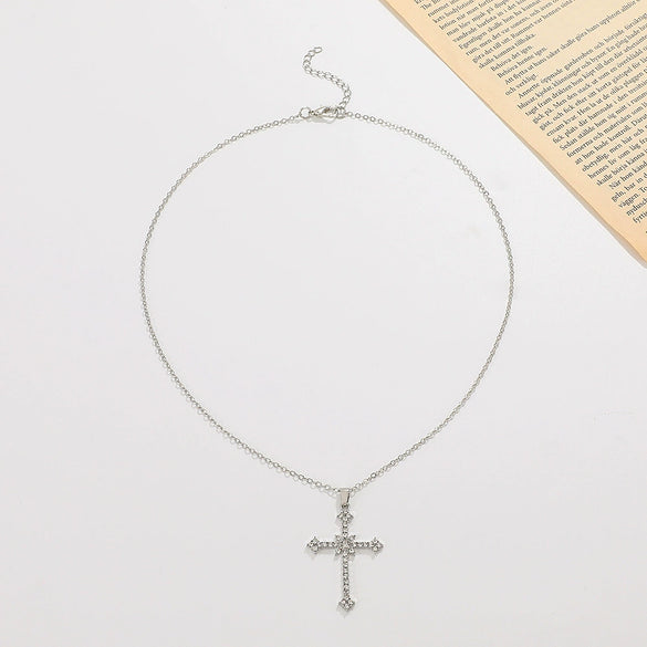 Silver Plated Alloy Jewelry Girls Sweater Chain Necklace With Geometric Cross Design And Electroplating Treatment