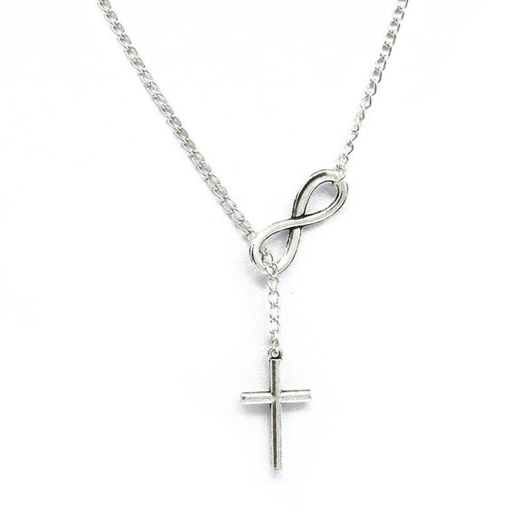 Silver Plated Alloy Jewelry Girls Sweater Chain Necklace With Geometric Cross Design And Electroplating Treatment
