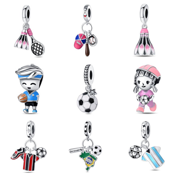 Silver Plated Charm Beads Football Pendant Diy Jewelry Accessories