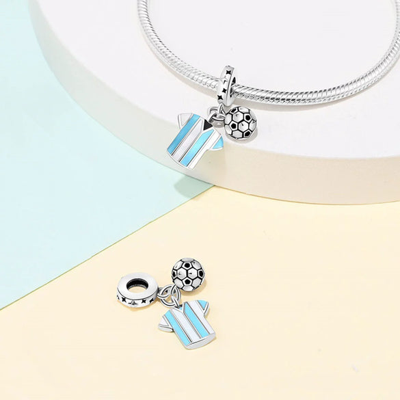 Silver Plated Charm Beads Football Pendant Diy Jewelry Accessories