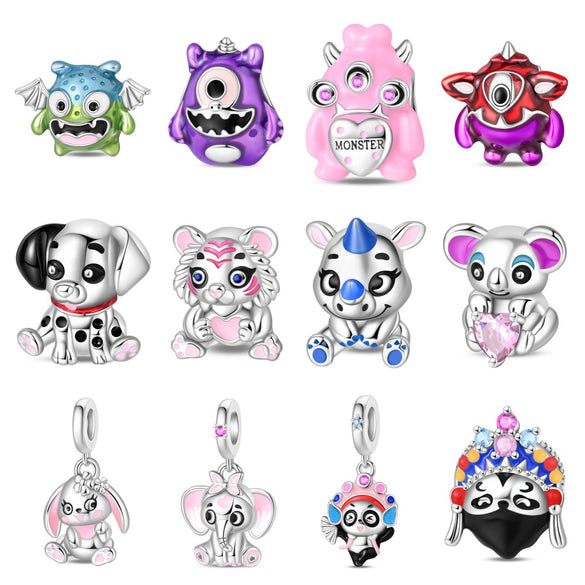 Silver Plated Copper Charm Pendant Beads Diy Accessories With Dripping Oil Style Oneeyed Monster Rabbit Koala Shapes