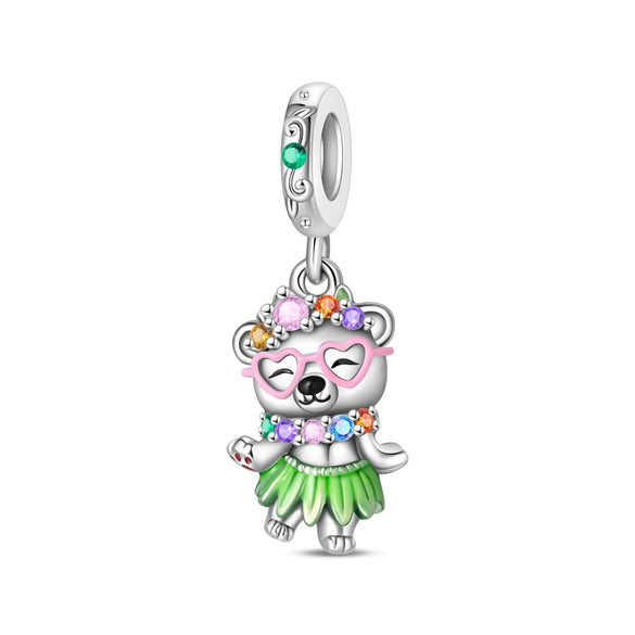 Silver Plated Diy Jewelry Beaded Accessories Bracelet With Cute Pet Rabbit Bear Pendant And Dripping Oil Design