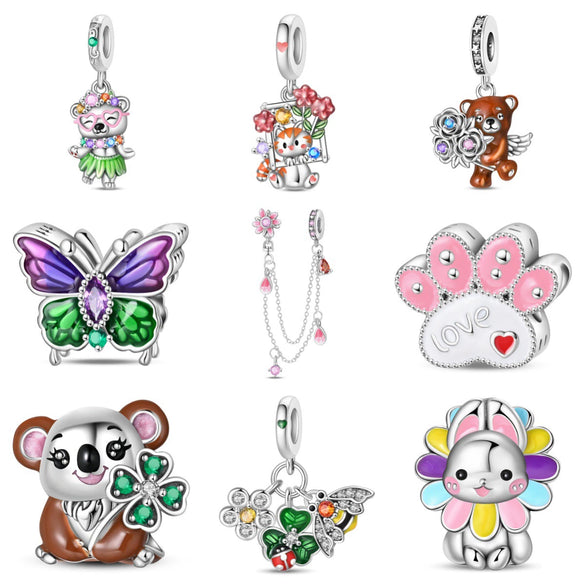 Silver Plated Diy Jewelry Beaded Accessories Bracelet With Cute Pet Rabbit Bear Pendant And Dripping Oil Design