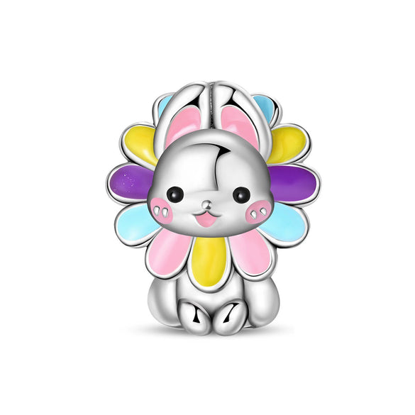 Silver Plated Diy Jewelry Beaded Accessories Bracelet With Cute Pet Rabbit Bear Pendant And Dripping Oil Design
