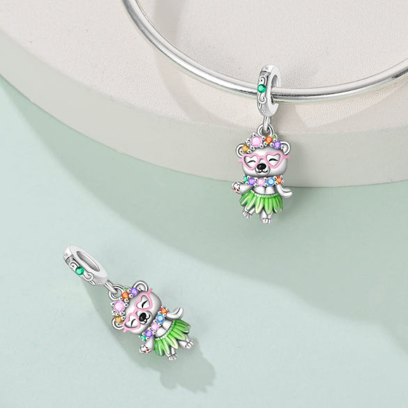 Silver Plated Diy Jewelry Beaded Accessories Bracelet With Cute Pet Rabbit Bear Pendant And Dripping Oil Design