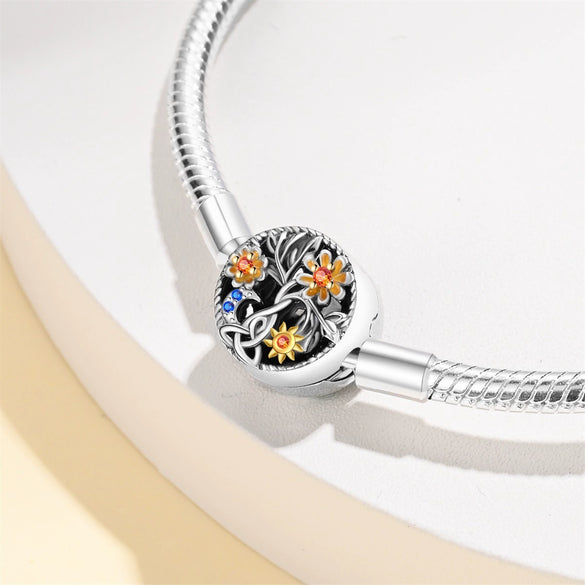 Silver Plated Life Tree Chrysanthemum Bow Bracelet Diy Jewelry Pendant Beads Accessories