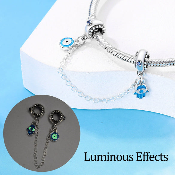 925 Silver Plated Luminous Safety Chain Bracelet With Dripping Oil Design