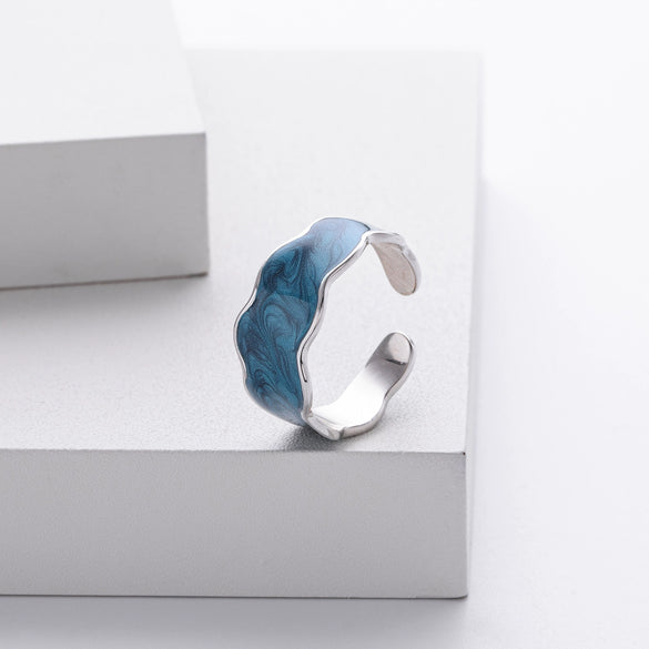 Silver Ring Geometric Ushape Baked Paint Women's Jewelry