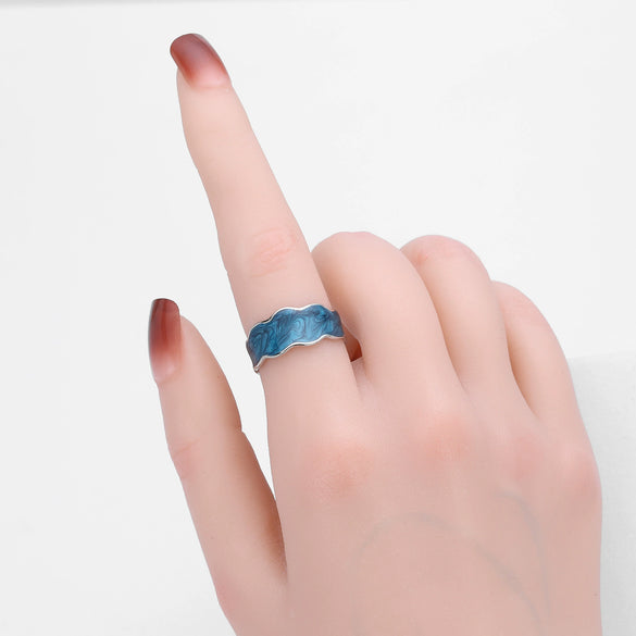 Silver Ring Geometric Ushape Baked Paint Women's Jewelry