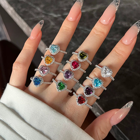 Silver Ring Jewelry Women S925 Sterling Silver Electroplated Heart Shape Diamond Geometric