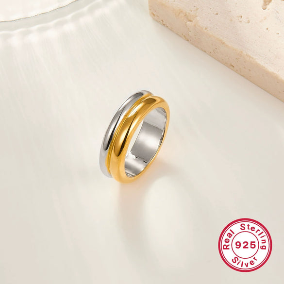 Silver Ring Retro Geometric Two Color Electroplated Women's Wholesale