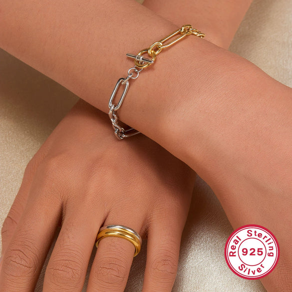 Silver Ring Retro Geometric Two Color Electroplated Women's Wholesale