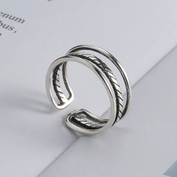 Silver Ring S925 Sterling Silver Geometric Retro Style For Women