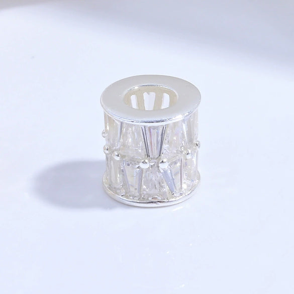 Silver Round Beads Spacer Beads For Diy Bracelet Necklace With Zirconia Light Luxury Style