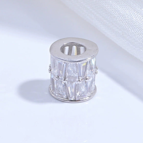 Silver Round Beads Spacer Beads For Diy Bracelet Necklace With Zirconia Light Luxury Style