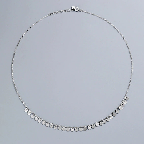 925 Silver Round Tassel Necklace For Women Simple Elegant Geometric Pendant Cross Chain Electroplated Collarbone Jewelry
