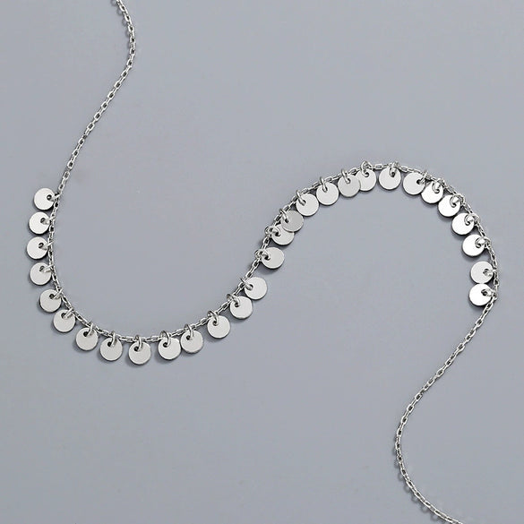 925 Silver Round Tassel Necklace For Women Simple Elegant Geometric Pendant Cross Chain Electroplated Collarbone Jewelry