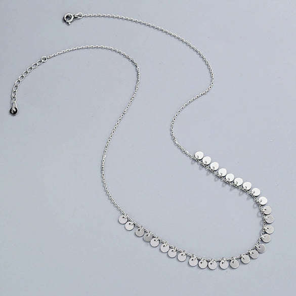 925 Silver Round Tassel Necklace For Women Simple Elegant Geometric Pendant Cross Chain Electroplated Collarbone Jewelry