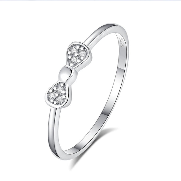 Silver S925 Bow Ring Simple Style Microinlaid Zirconium