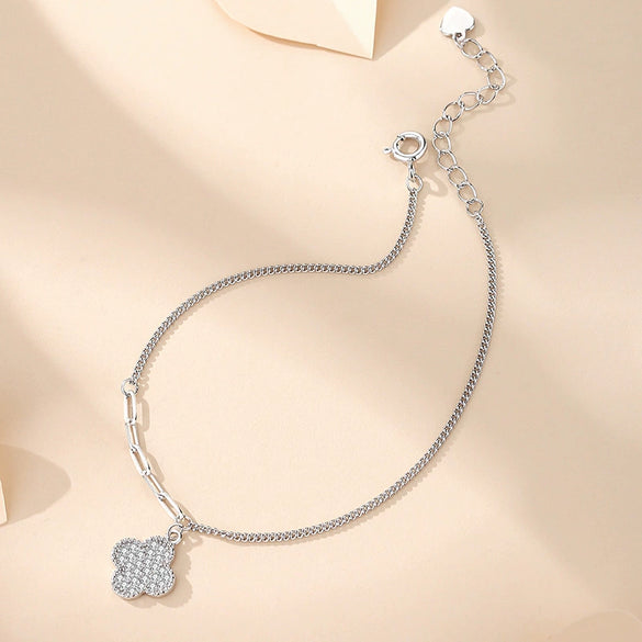 Silver S925 Four Leaf Clover Bracelet For Women Electroplated