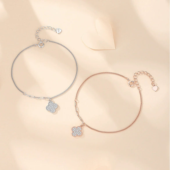 Silver S925 Four Leaf Clover Bracelet For Women Electroplated