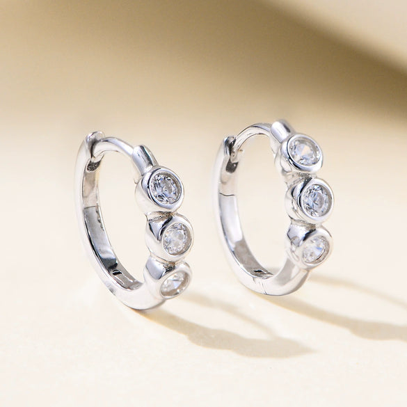Silver S925 Geometric Cshaped Diamond Earrings