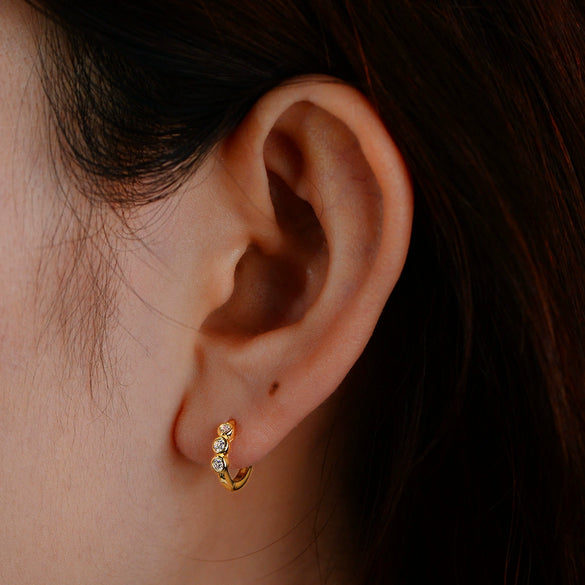 Silver S925 Geometric Cshaped Diamond Earrings